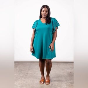 Mauby Deep Aqua V-Neck Flutter Dress 1X